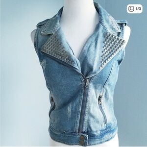 Distressed Light Wash Studded Denim Vest